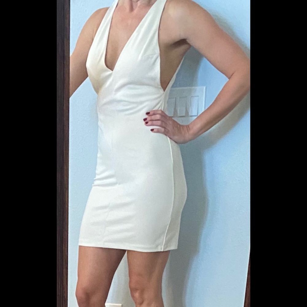 Amanda Uprichard ivory deep V-neck dress